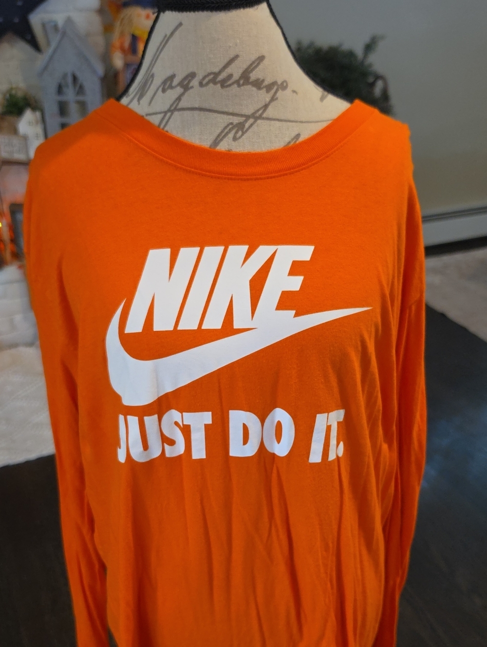 Nike Orange Long-Sleeve Tee with White Logo Adult Sz XXL